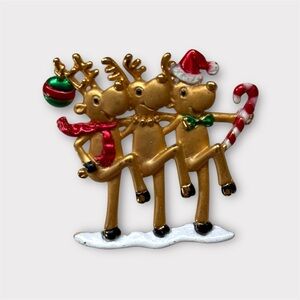 Festive Reindeer Brooch with Holiday Accents
